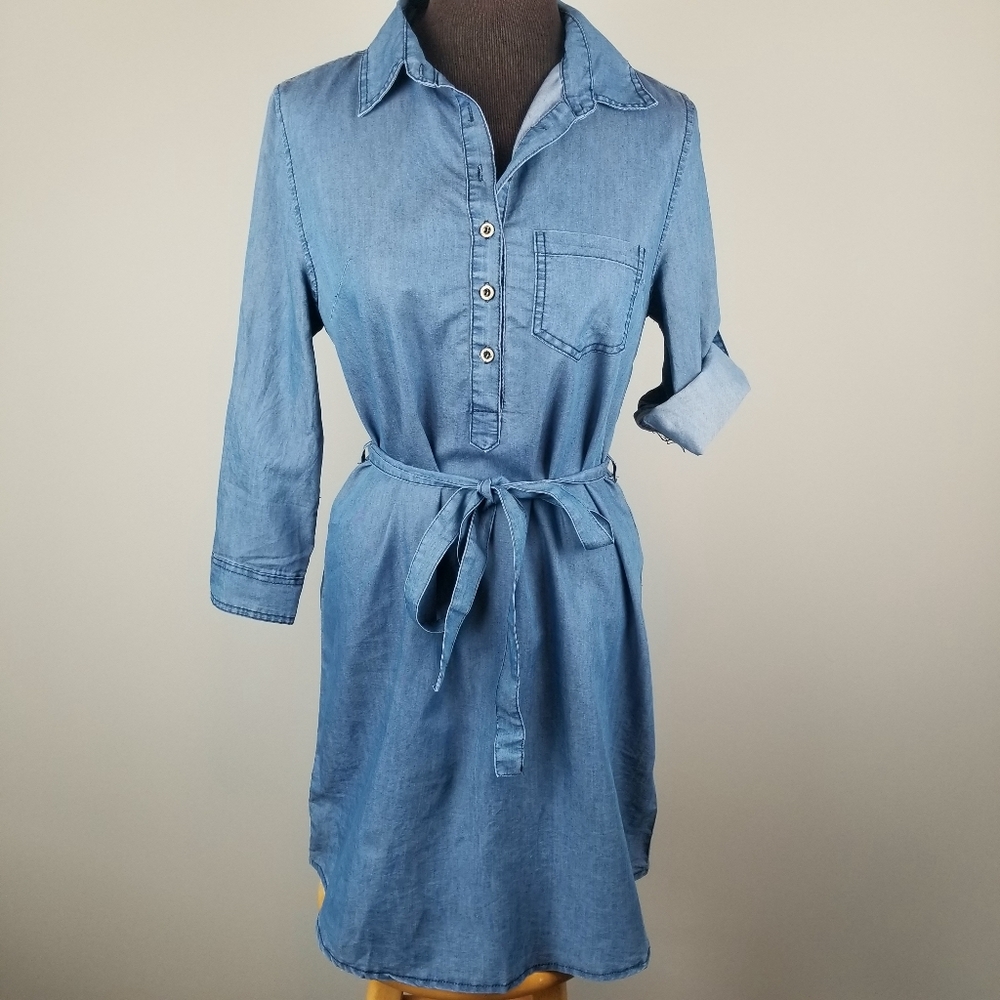 Blue chambray shirt dress by Vanilla Bay